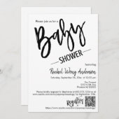 Moderner Minimalistischer Script Baby Dusche QR Co Einladung (Vorne/Hinten)