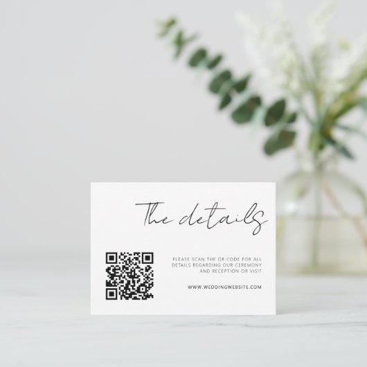 Moderner Minimalistischer Script-Details QR-Code Begleitkarte (Stehend Vorderseite)