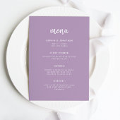 Moderner Minimalistischer Script-Lavendel | Hochze Menükarte