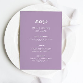 Moderner Minimalistischer Script-Lavendel | Hochze Menükarte