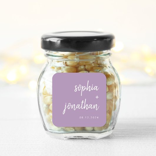Moderner Minimalistischer Script-Lavendel | Hochze Quadratischer Aufkleber