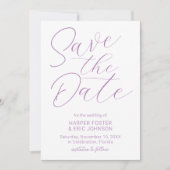 Moderner Minimalistischer Script Lavendel Save the Ankündigung (Vorderseite)