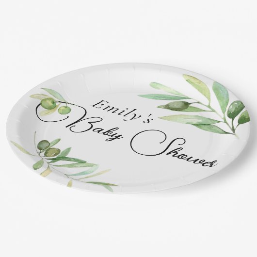 Moderner, minimalistischer Sektor mit Baby-Dusche Pappteller (Schrägansicht)