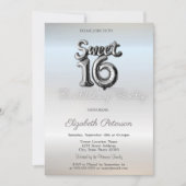 Moderner Minimalistischer Silberballon Sweet 16 Einladung (Vorderseite)