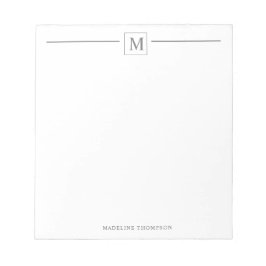 Moderner Minimalistischer Silbergrau-Monogram-Line Notizblock
