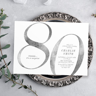 Moderner, minimalistischer silberner Glitzer 80. Einladung