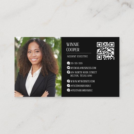 Moderner Minimalistischer Skriptname Schwarz-weiß Visitenkarte (Rückseite)