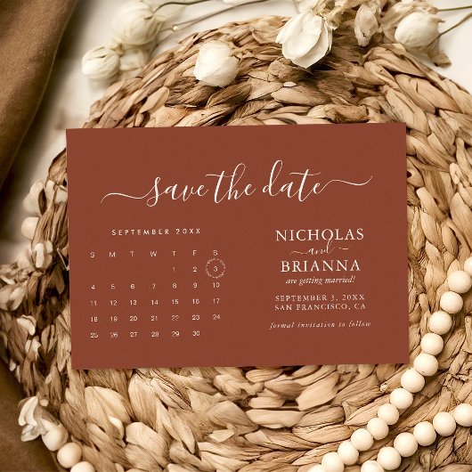 Moderner Minimalistischer Terracotta-Kalender Save The Date