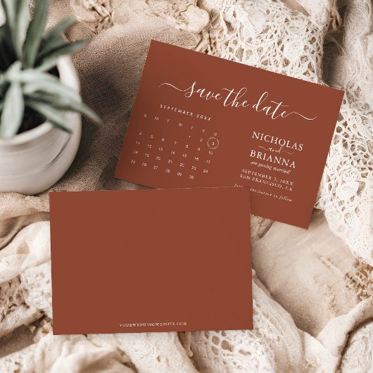 Moderner Minimalistischer Terracotta-Kalender Save The Date