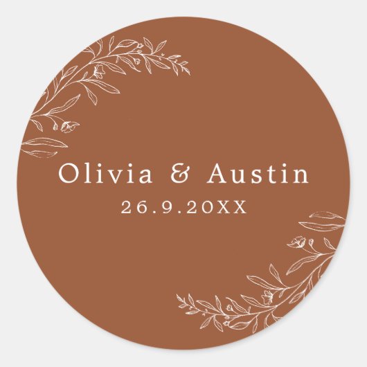 Moderner Minimalistischer Terracotta Wedding Umsch Runder Aufkleber (Vorderseite)