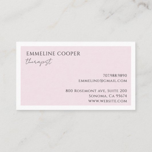 Moderner Minimalistischer Therapeut Pink Visitenkarte (Rückseite)