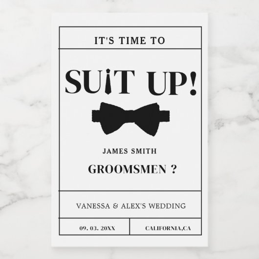 Moderner Minimalistischer Trauzeuge Fragend Vorsch Weinetikett (Einzelnes Label)