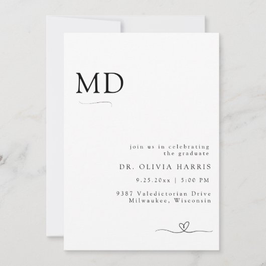 Moderner Minimalistischer Typografie-MD-Abschluss Einladung (Vorderseite)