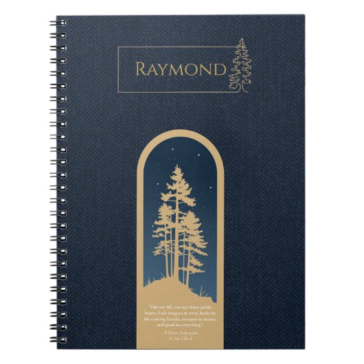 Moderner Minimalistischer Wald Gold Deep Blue Notizblock (Vorderseite)