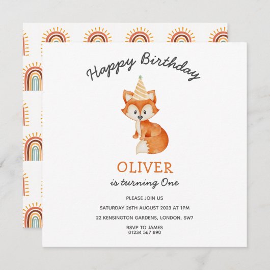 Moderner Minimalistischer Waldfuchs zum ersten Geb (Vorne/Hinten)