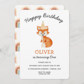 Moderner Minimalistischer Waldfuchs zum ersten Geb Einladung (Vorne/Hinten)