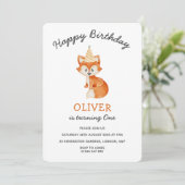 Moderner Minimalistischer Waldfuchs zum ersten Geb Einladung (Stehend Vorderseite)