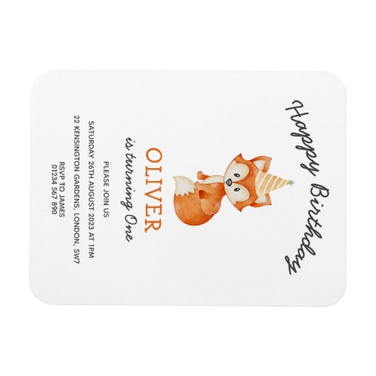 Moderner Minimalistischer Waldfuchs zum ersten Geb Magnet (Horizontal)