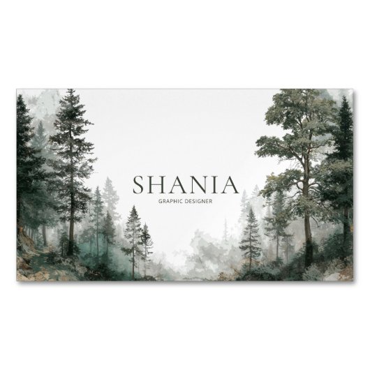 Moderner Minimalistischer Wasserfarbenwald Magnetische Visitenkarte (Vorderseite)