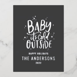 Moderner, minimalistischer Weihnachts-grauer Foil  Folien Feiertagspostkarte