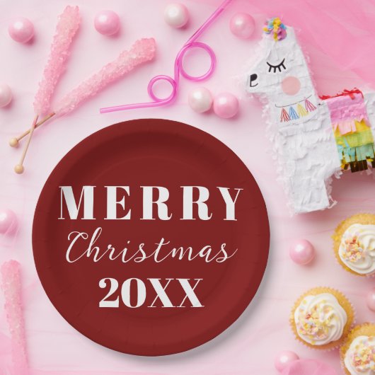Moderner Minimalistischer Weihnachts-Roter Feierta Pappteller (Party)