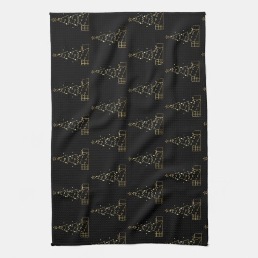 Moderner Minimalistischer Weihnachtsbaum Black Geschirrtuch (Vertikal)