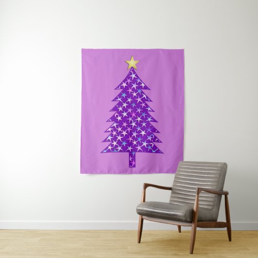 Moderner Minimalistischer Weihnachtsbaum in Lila S Wandteppich (Beispiel)