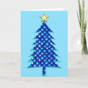 Moderner Minimalistischer Weihnachtsbaum mit blaue Feiertagskarte