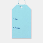 Moderner Minimalistischer Weihnachtsbaum mit blaue Geschenkanhänger (Rückseite)