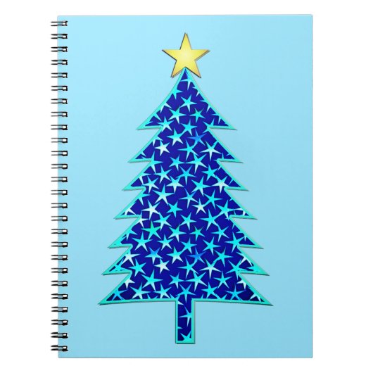 Moderner Minimalistischer Weihnachtsbaum mit blaue Notizblock (Vorderseite)