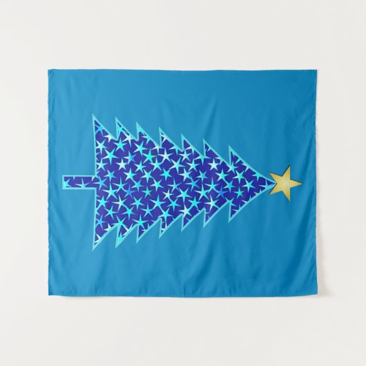 Moderner Minimalistischer Weihnachtsbaum mit blaue Wandteppich (Vorderseite (Horizontal))