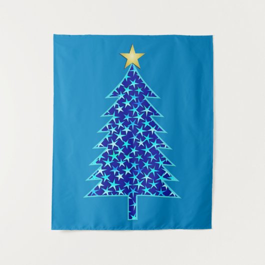 Moderner Minimalistischer Weihnachtsbaum mit blaue Wandteppich (Vorderseite)