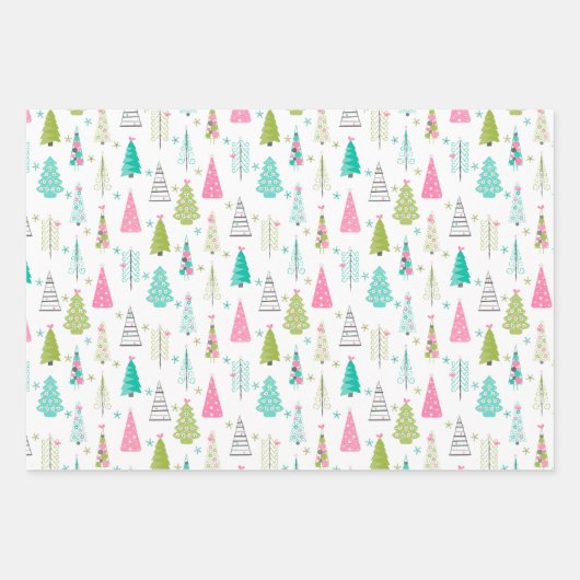 Moderner Minimalistischer Weihnachtsbaum Rosa Aqua Geschenkpapier Set (Vorderseite 2)