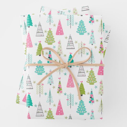 Moderner Minimalistischer Weihnachtsbaum Rosa Aqua Geschenkpapier Set (Beispiel)