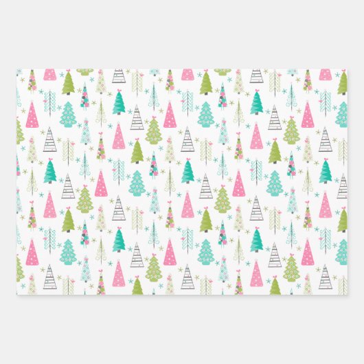 Moderner Minimalistischer Weihnachtsbaum Rosa Aqua Geschenkpapier Set (Vorderseite)