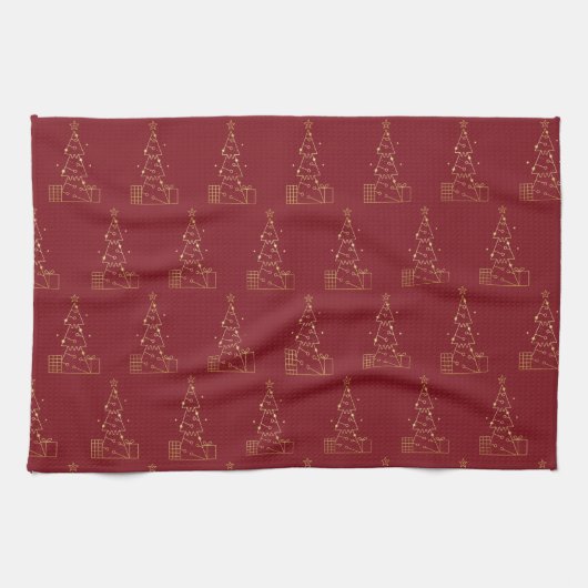 Moderner Minimalistischer Weihnachtsbaum Rot Geschirrtuch (Horizontal)