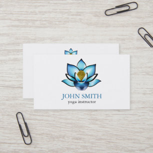 Moderner minimalistischer weiß-blauer Lotus-Yoga-L Visitenkarte
