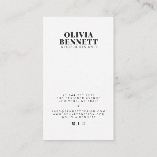 Moderner, minimalistischer, weißer Innenarchitekt Visitenkarte (Rückseite)