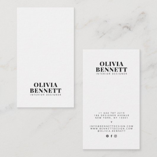 Moderner, minimalistischer, weißer Innenarchitekt Visitenkarte (Vorne/Hinten)