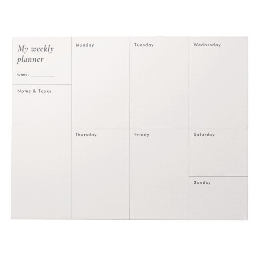 Moderner minimalistischer Wochenplaner Notizblock (Vorderseite)