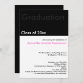 Moderner Minimilast Schwarz-weiß rosa Abschluss Einladung (Vorne/Hinten)