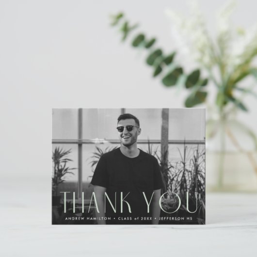 Moderner Minze Foto Abschluss Vielen Dank Postkarte (Stehend Vorderseite)