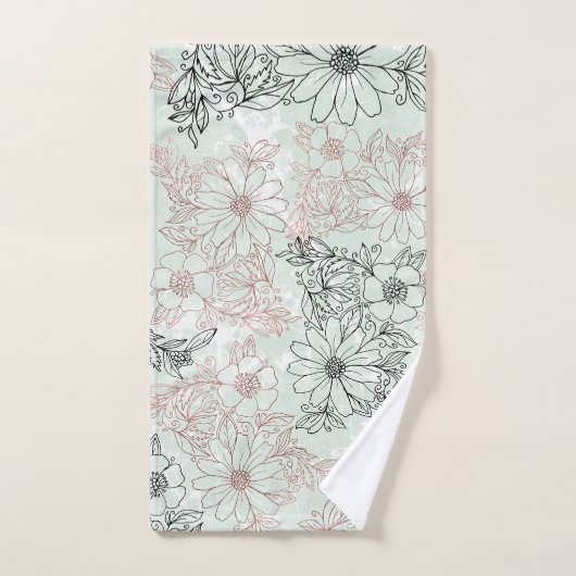 Moderner Minze Schwarze Rose Gold Blumenmarmor Badhandtuch Set (Handtuch)