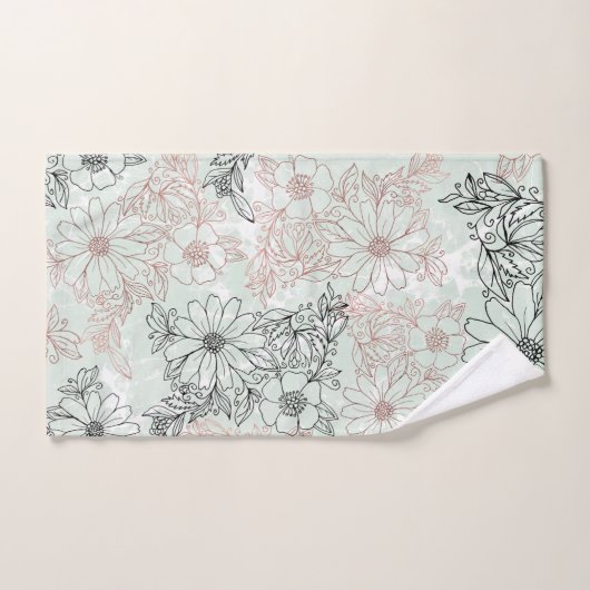 Moderner Minze Schwarze Rose Gold Blumenmarmor Badhandtuch Set (Handtuch)