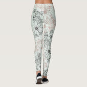 Moderner Minze Schwarze Rose Gold Blumenmarmor Leggings (Rückseite)