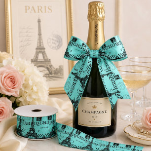 Moderner Minze Turquoise Aqua Blue Paris Eiffel To Satinband