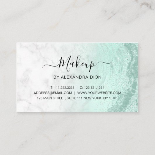 Moderner Minzgrün-Glitzer-Marmor Treuekarte (Rückseite)