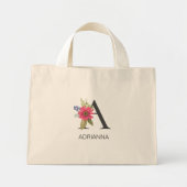 Moderner Mit Monogramm Blumenbrief A Mini Stoffbeutel (Vorne)