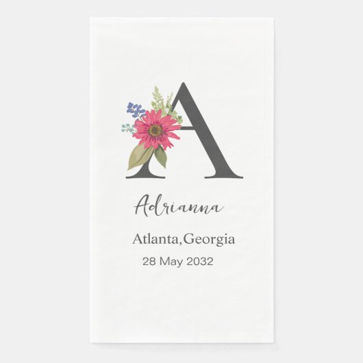 Moderner Mit Monogramm Blumenbrief A Serviette (Vorderseite)