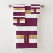 Moderner Mit Monogramm Maroon gestreift Badhandtuch Set (Insitu)